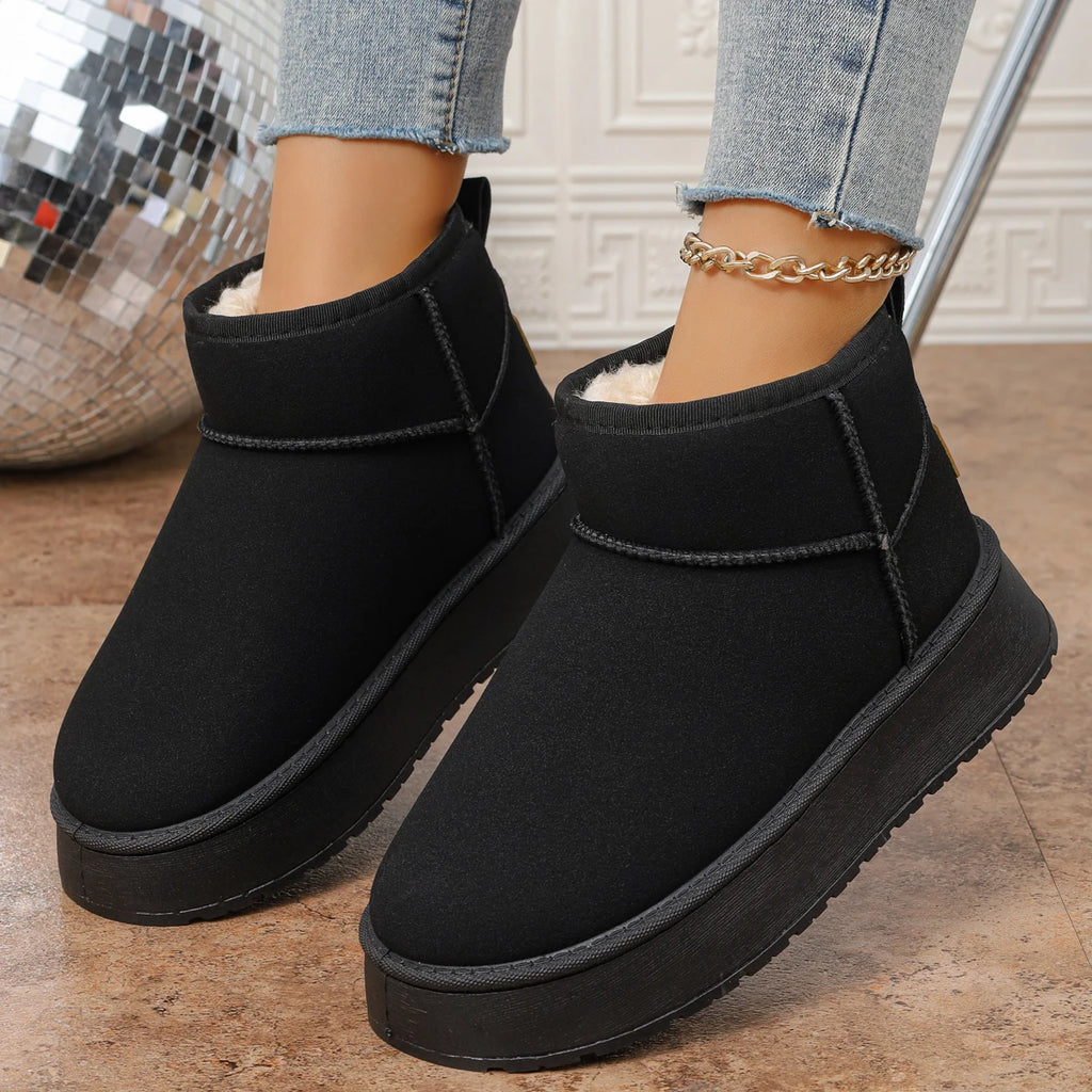 Winter Women Ankle Boots Thick Plush Platform Snow Boots Women Keep Warm Fur Cotton Shoes for Woman Faux Suede Slip-On Shoes Zpaxo