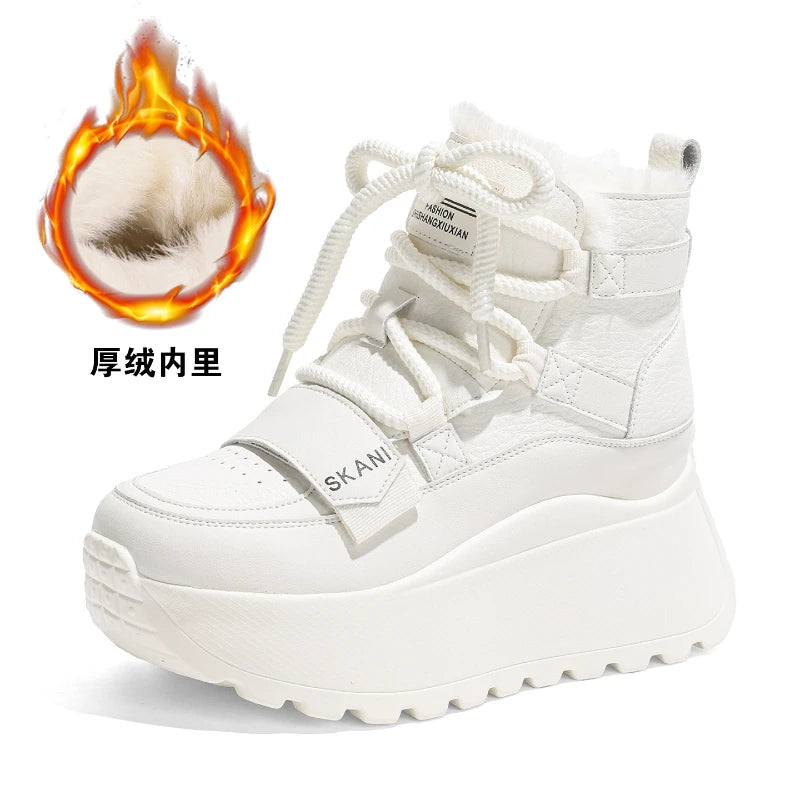 Womens Winter Leather Upper Boots Thick Fleece Lined Sneakers Height Zpaxo 025 White Velvet 40 China Mainland