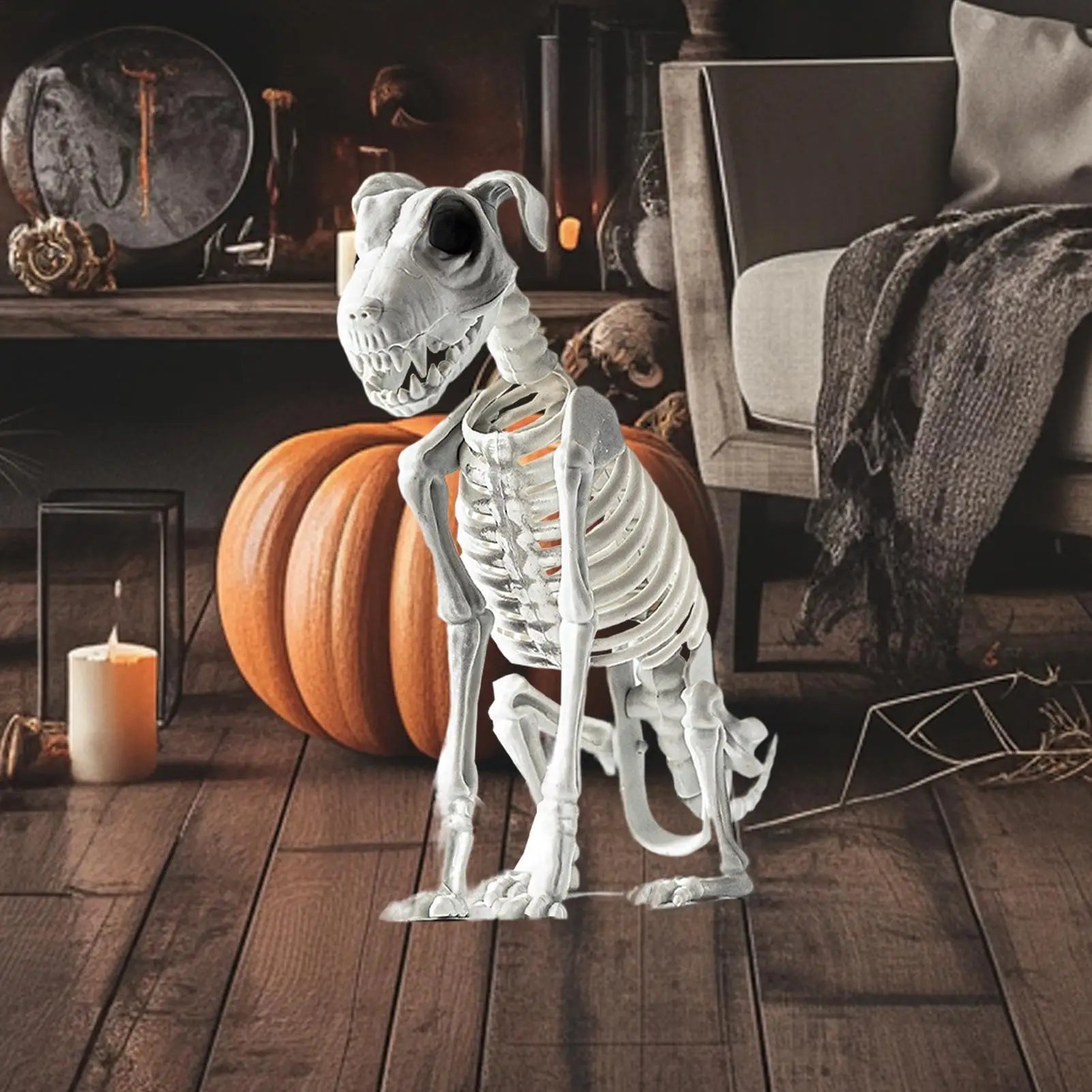 Realistic Halloween Skeleton Dog Scary Sitting Statue Animal Skull