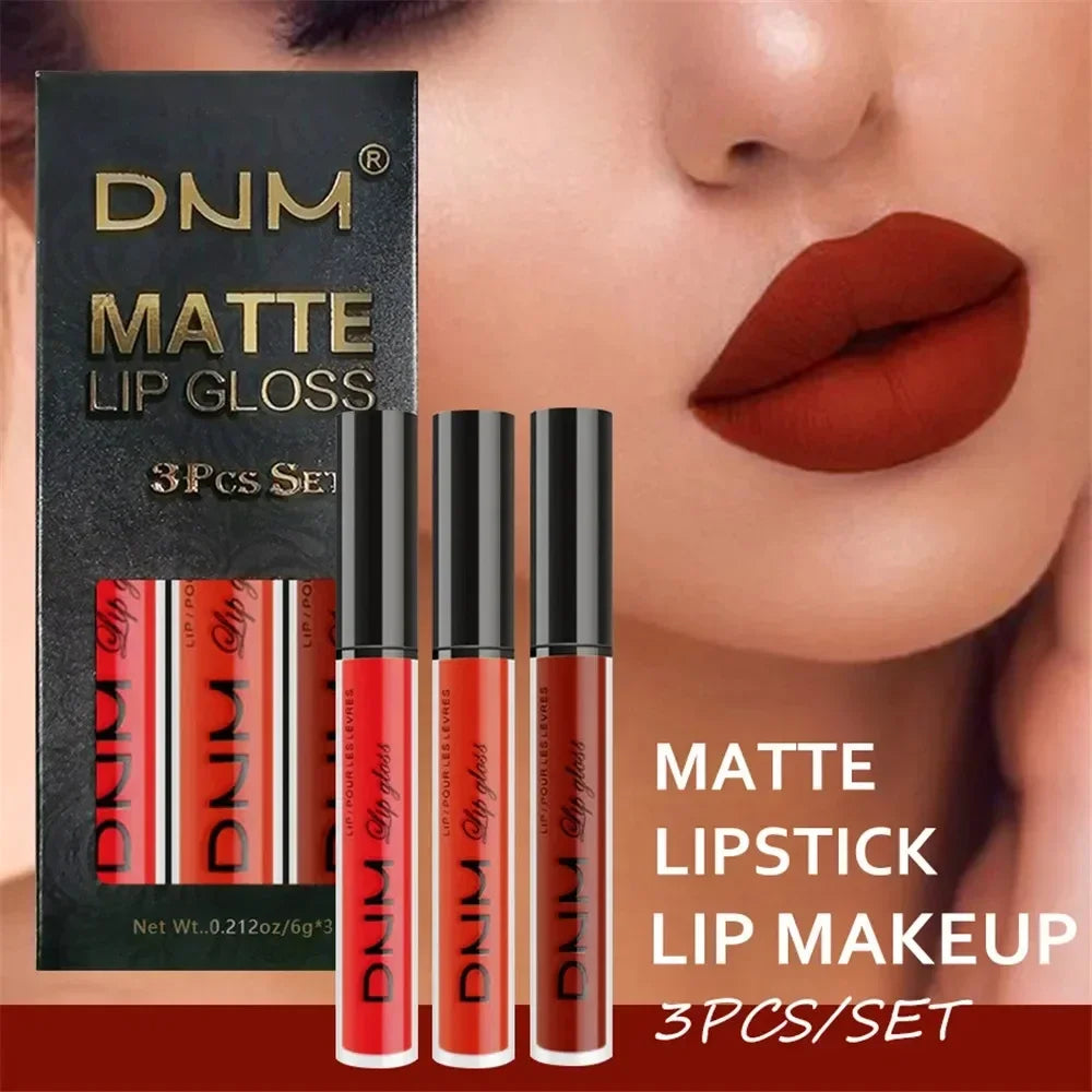 3 Colors Matte Velvet Lip Gloss Non-stick Cup Waterproof Long-lasting