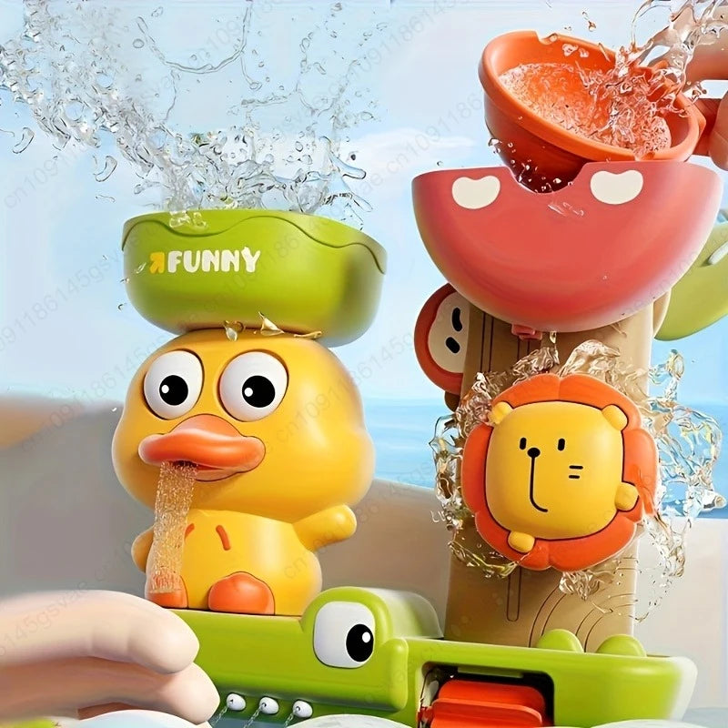 Children's Take A Shower Paddle Toys Cartoon Animals Duck Spin Water Spray Waterwheel Bath Toy Kids Delight Shower Toy Gift Zpaxo