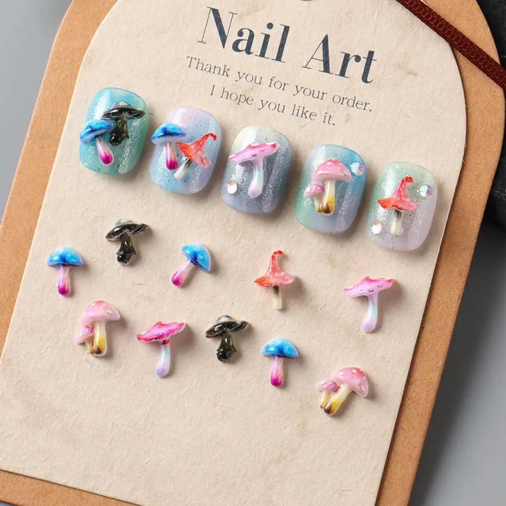 Cute 3D Mushroom Nail Charms Adorable Cartoon Resin Art Decorations