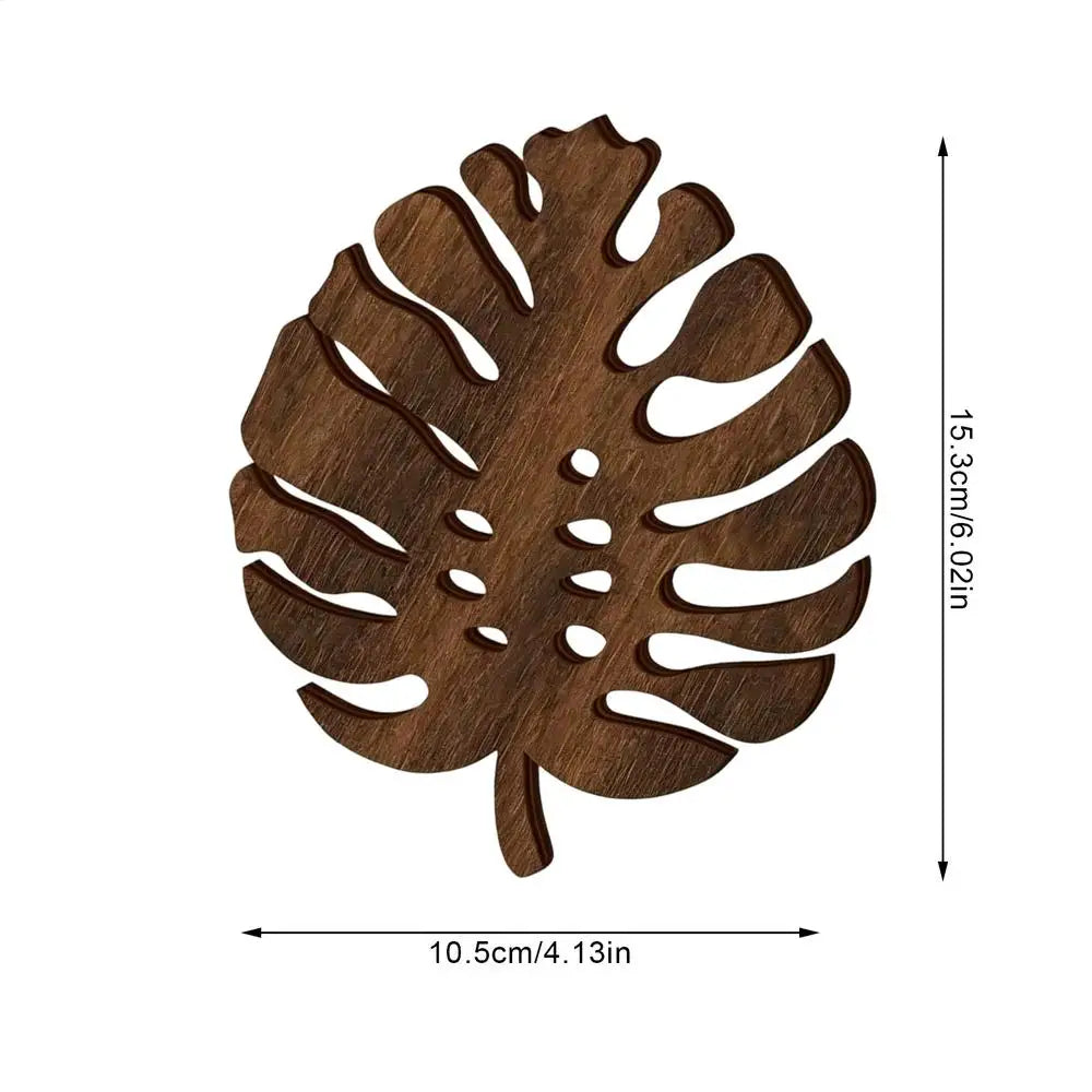 3Pcs Wooden Heat Resistant Trivet Set Monstera leaves Design Kitchen Countertop Protector Desk Decor Table Coasters Cup Holder Zpaxo 3Pcs