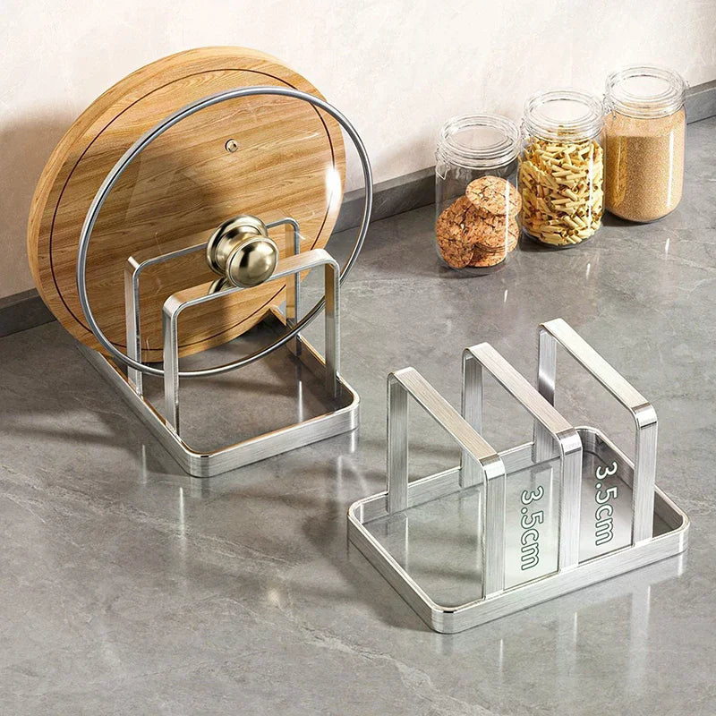 Space-Saving Stainless Steel Pot Lid And Cutting Board Organizer Combo - Heavy-Duty Countertop Rack, Kitchen Organizer Zpaxo
