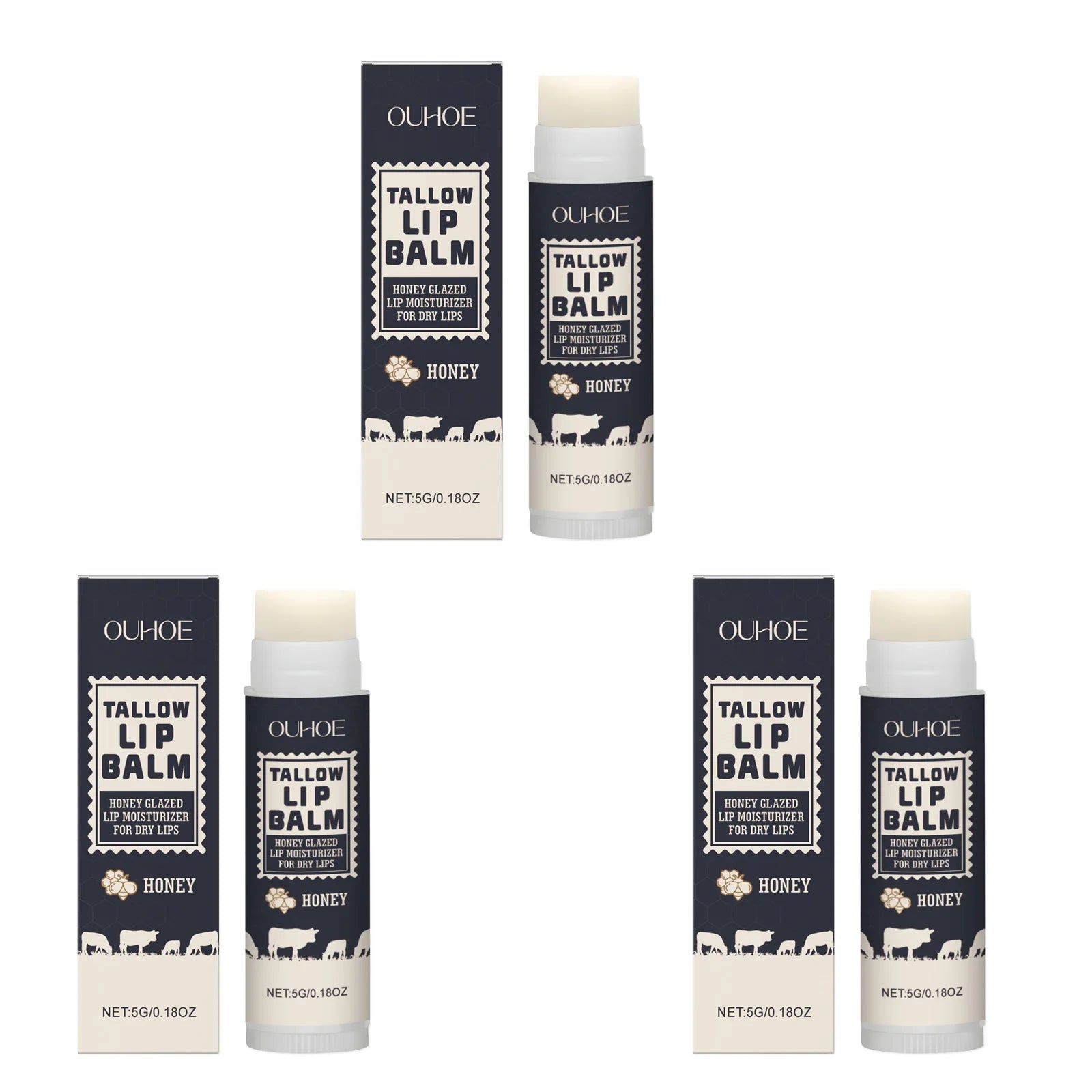 Tallow Lip Balm – Fades Lip Lines & Deeply Moisturizes Nourishing Lip Balm Zpaxo 3 x 5g Boxed