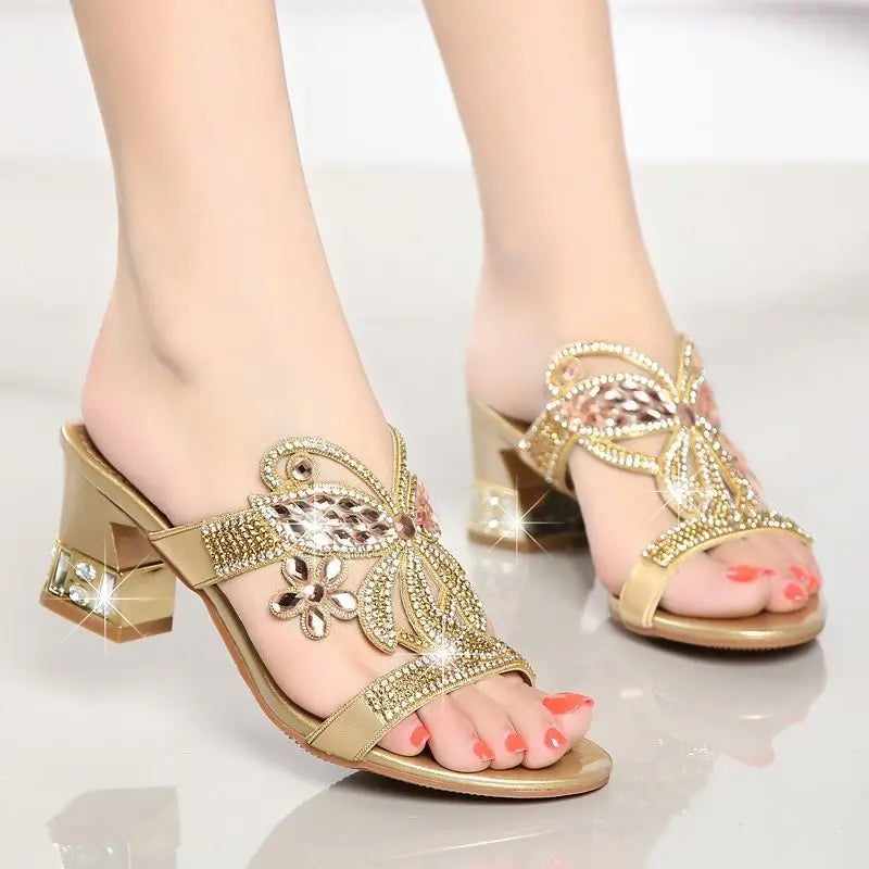 2023 Fashion Women's Sandals Women Crystal Slippers Glitter Bling Zpaxo