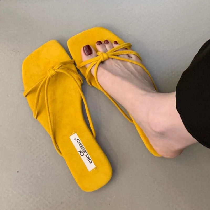 Women's Square Clip-toe Vintage Solid Comfortable Slippers Women Zpaxo YELLOW 39