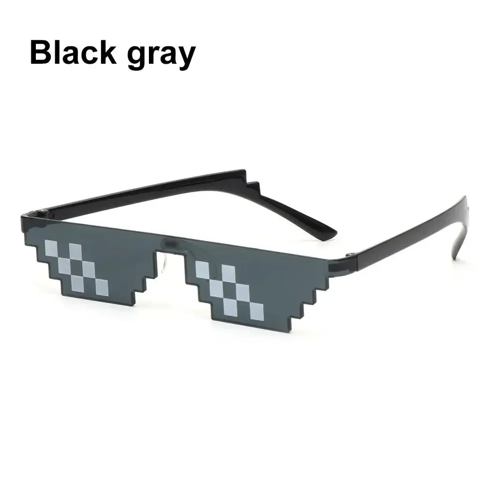 Pixel Mosaic Sunglasses – Retro Gamer Cosplay Party Shades Novelty Sunglasses Zpaxo Black gray