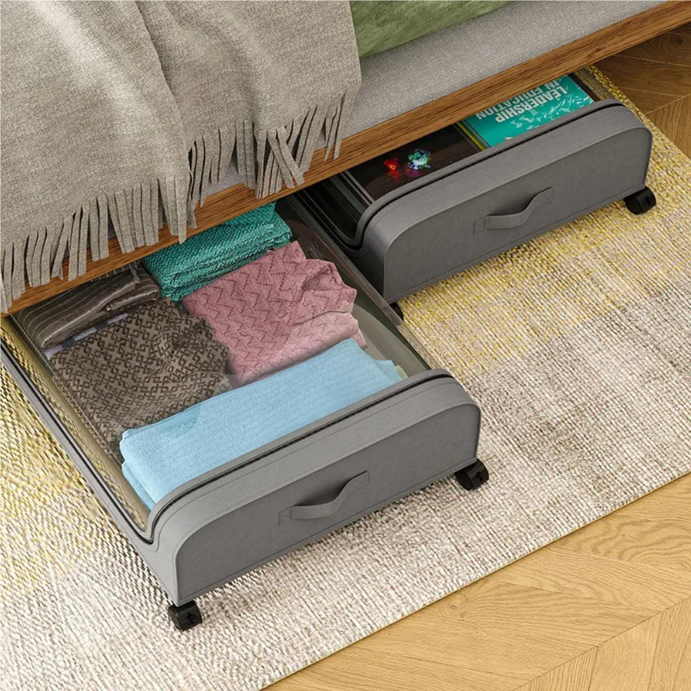 Under Bed Storage Box with Wheels Large Capacity Dust Proof Quilt Clothes Storage Bag Bedroom Toy Sundries Pulley Organizing Box Zpaxo