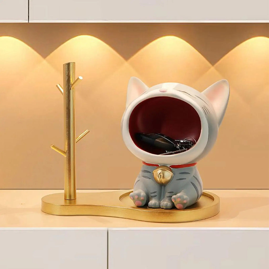 Cat Candy Dish Resin Cat Statue For Good Luck Key Dish Entryway Table Home Living Room Bedroom Cabinet Trinket Candy Zpaxo