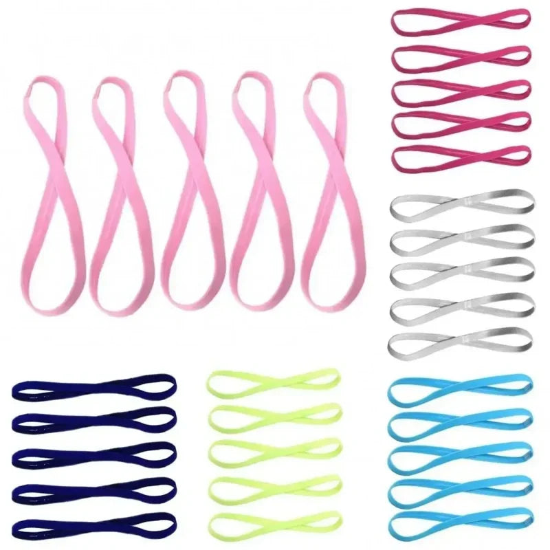 5-Pack Candy Color Anti-Slip Elastic Sports Headbands | Yoga & Run