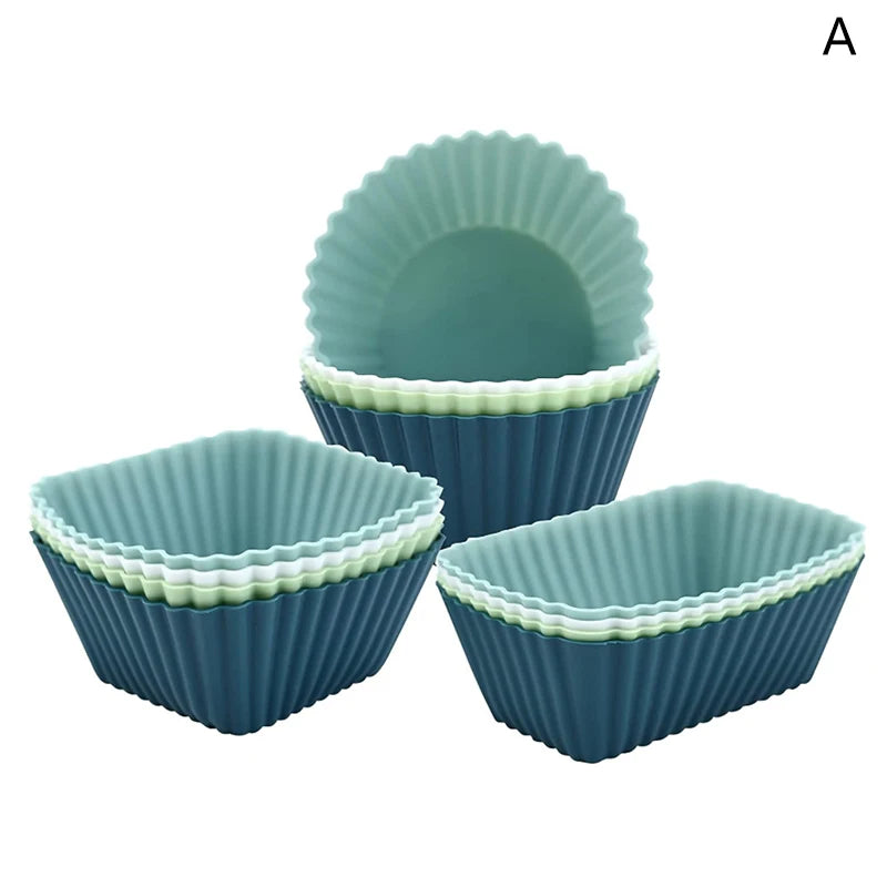 12pcs Reusable Silicone Cupcake Baking Cups Non-Stick Muffin Liners Molds Sets Bento Lunch Box Dividers Pastry Cake Molds Zpaxo A