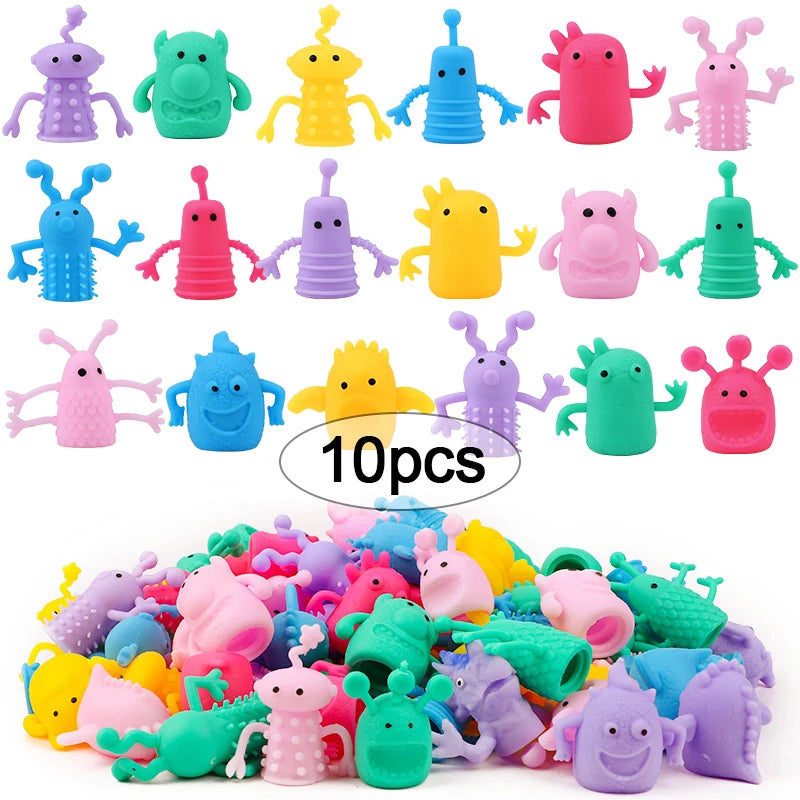 10- Cute Monster Puppets Finger Toy Soft Rubber Stretchy Fidget Kids Zpaxo 10Pcs