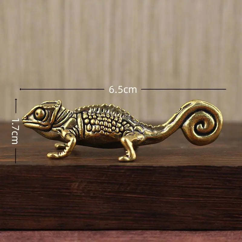 ▶1PCS Gecko Figure Home Decor Small Ornaments Antique Brass Animal Figurines Tea Pet Desk Decorations Home Decor Accessories Zpaxo A3