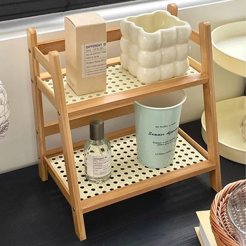 Bamboo Rattan Desktop Shelf Organizer – Cup & Sundry Holder Desktop Shelf Organizer Zpaxo