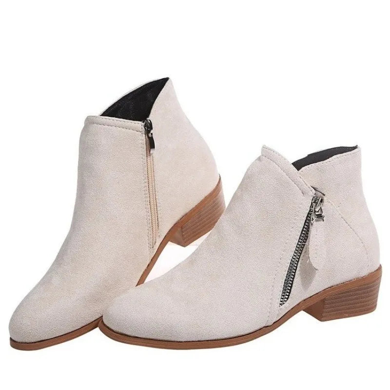 Women Boots Low Heel Low Tube Student College Style Women Shoes Autumn/winter Side Ankle Boots Female Comfortable Outdoor Shoes Zpaxo Beige 43