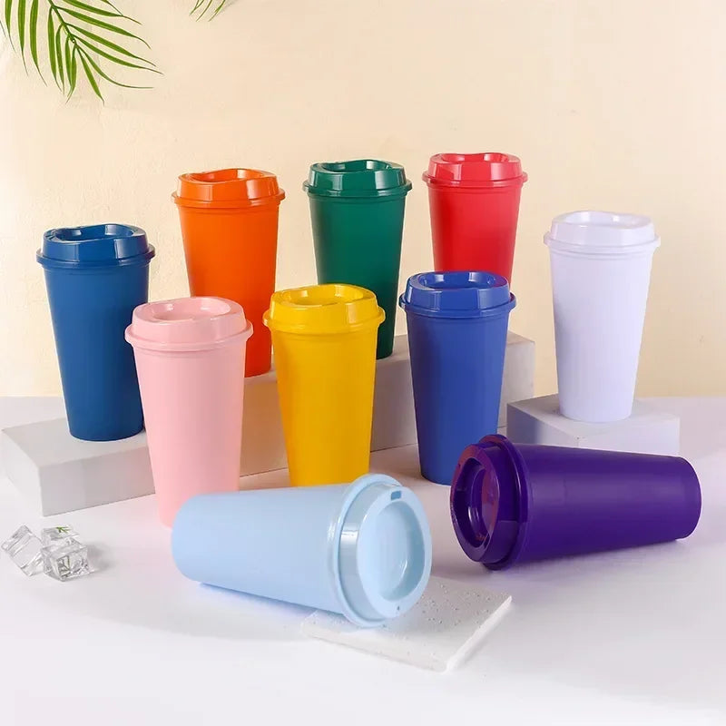 475ML Large Capacity Plastic Straw Cup for Birthday Parties Coffee Drinking Reusable Macaron Colored Straw Cup Takeaway New Zpaxo