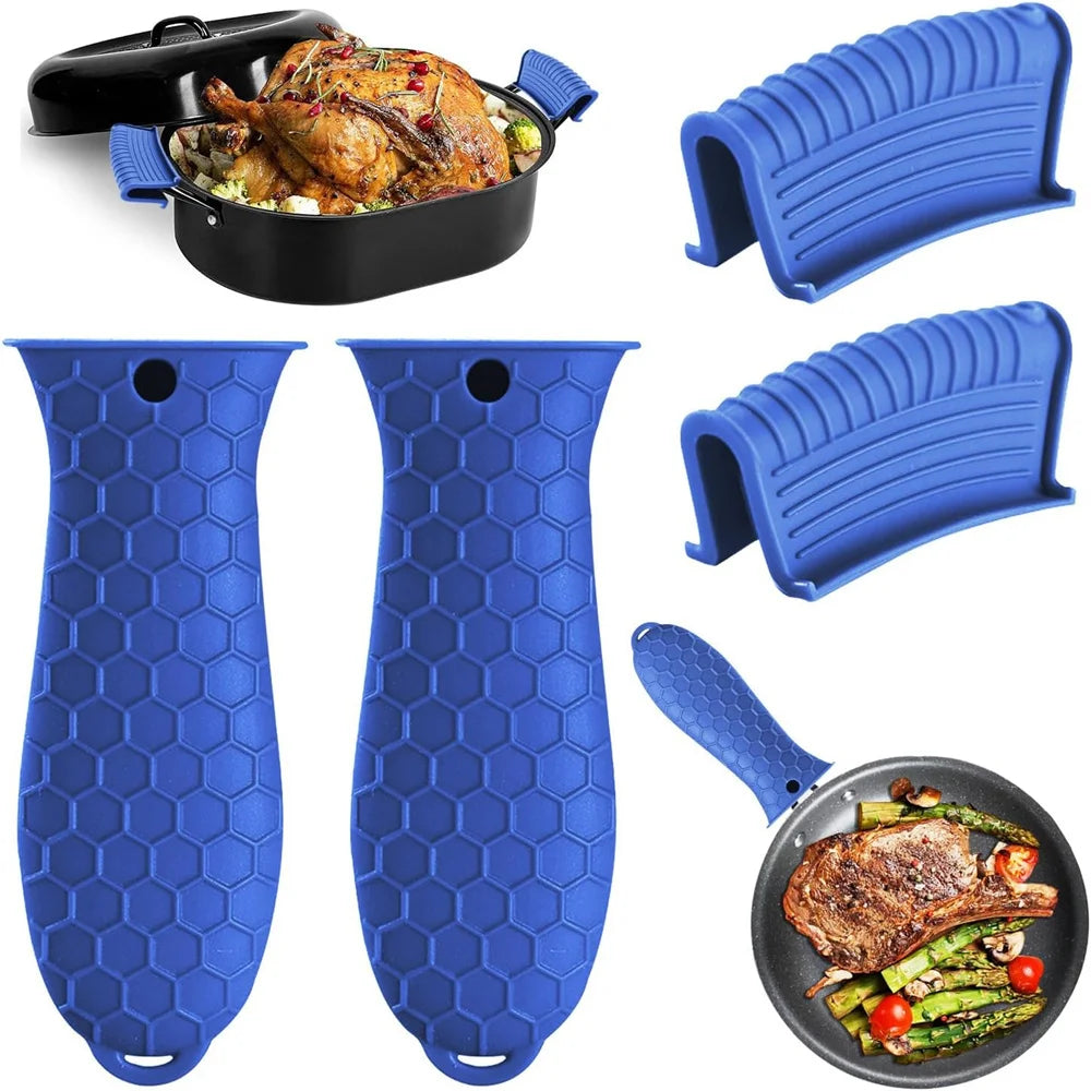 Silicone Heat-resistant Handle Covers Cast Iron Pot Holders Skillet Zpaxo 4pcs Blue