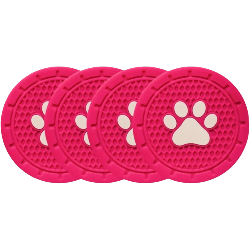 Paw Print Design Car Cup Holder Coaster Strong Wear-resistan Round Zpaxo Rose Red