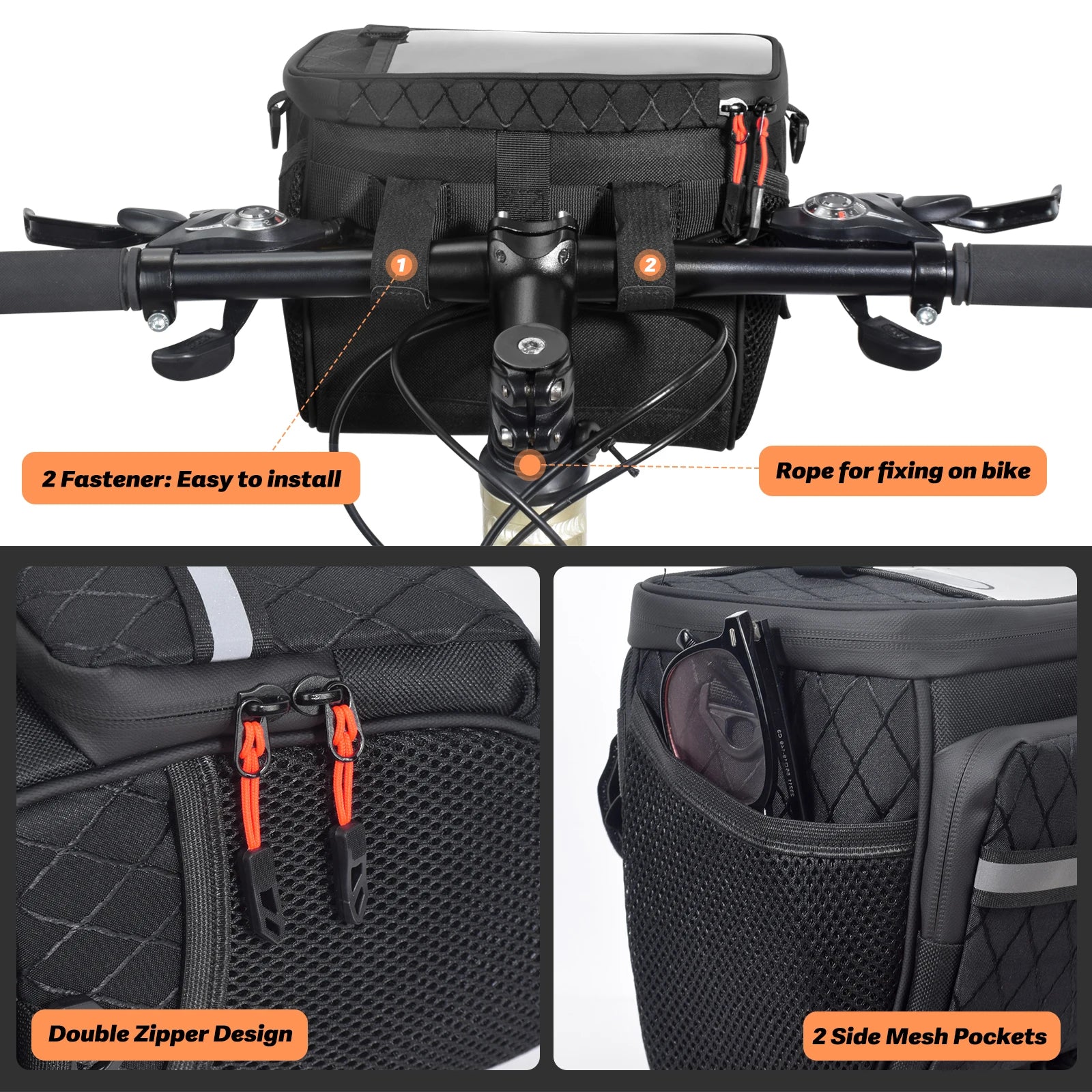 New6L Bicycle Front Bag Multifunctional Large Capacity Insulated Touchscreen Bicycle Basket Outdoor Multi-Pocket Bike Accessorie Zpaxo