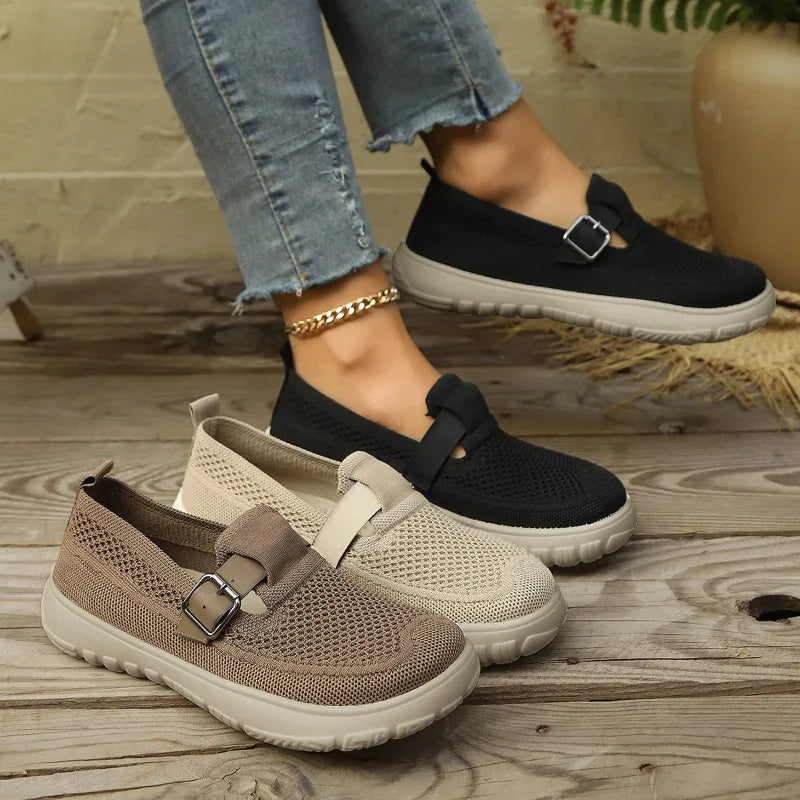 Women's Mesh Fabric Breathable Comfortable Vintage Wedge Mid Heel Zpaxo