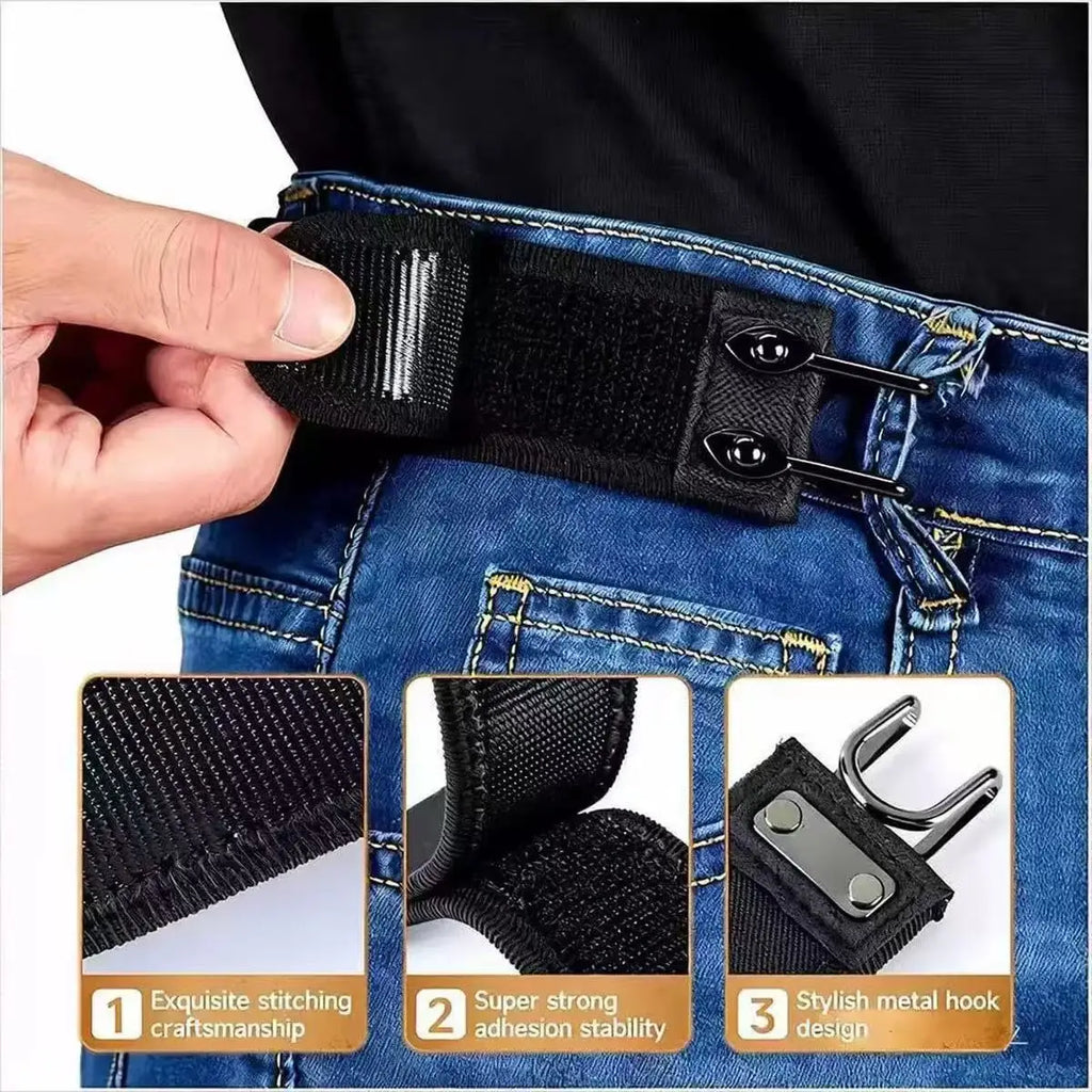 Adjustable Elastic Waistband Buckle with Magic Tape Metal Hooks Clip Belt Buckle High Elastic Belts Stretch Belt For Pants Jeans Zpaxo