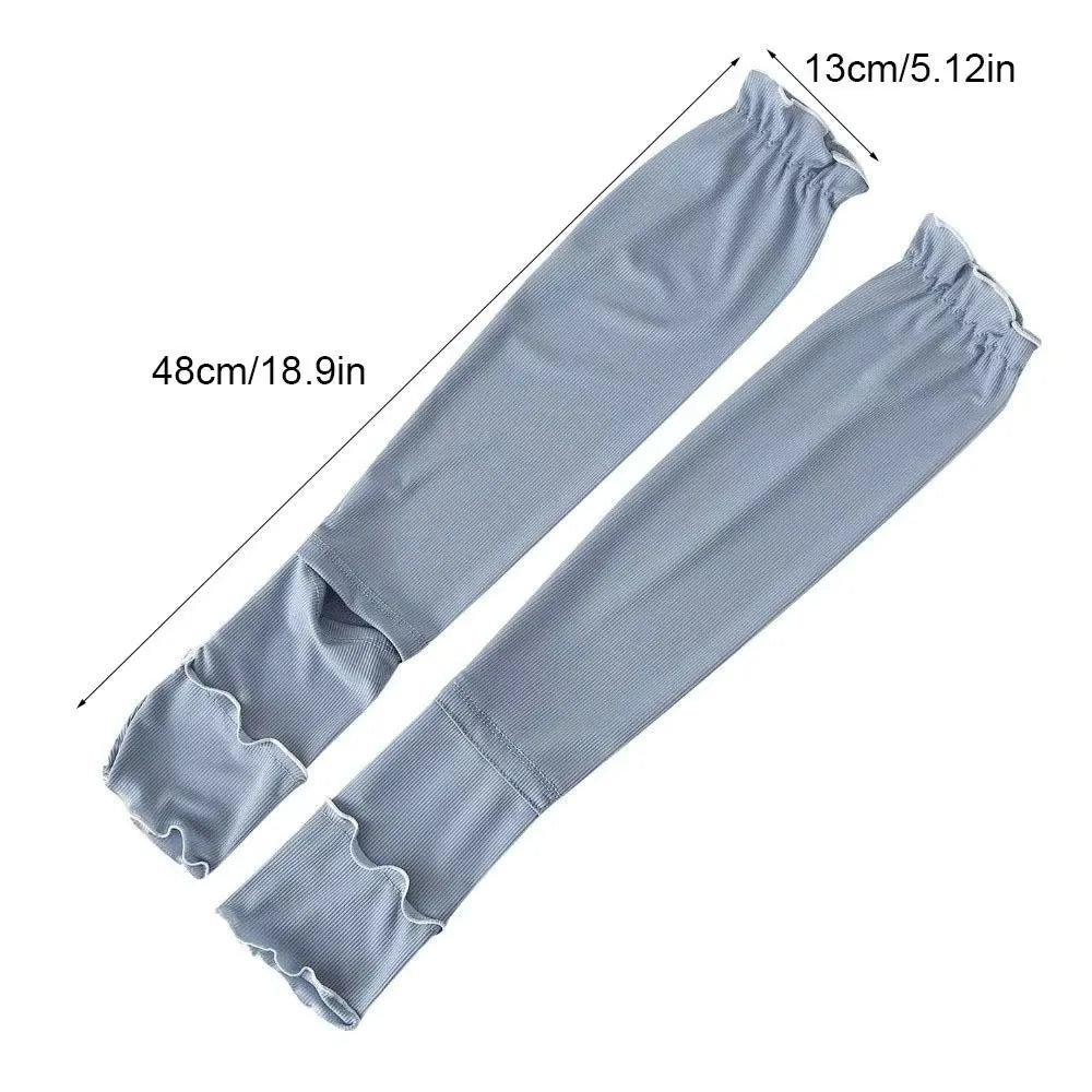 Fashion Ruffles Arm Sleeves Breathable Solid Color Cooling Arm Cover UV Protection Large Size Sunscreen Sleeves Outdoor Sports Zpaxo
