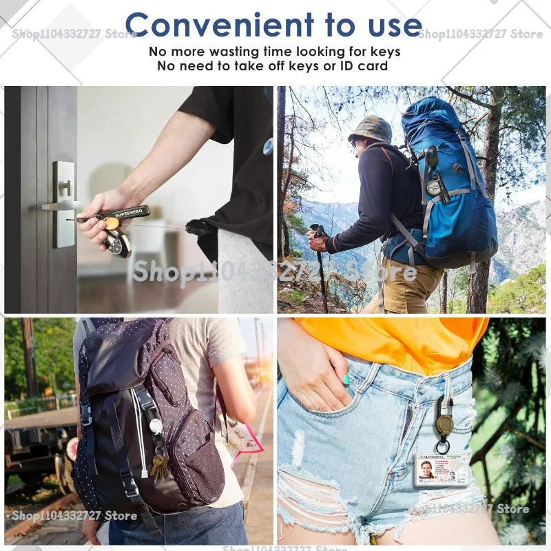 Retractable Heavy Duty Pull Reel Carabiner Key Chains Strong Steel Wire Rope Buckle Spring Key Ring Outdoor Sporty Keychain Tool Zpaxo