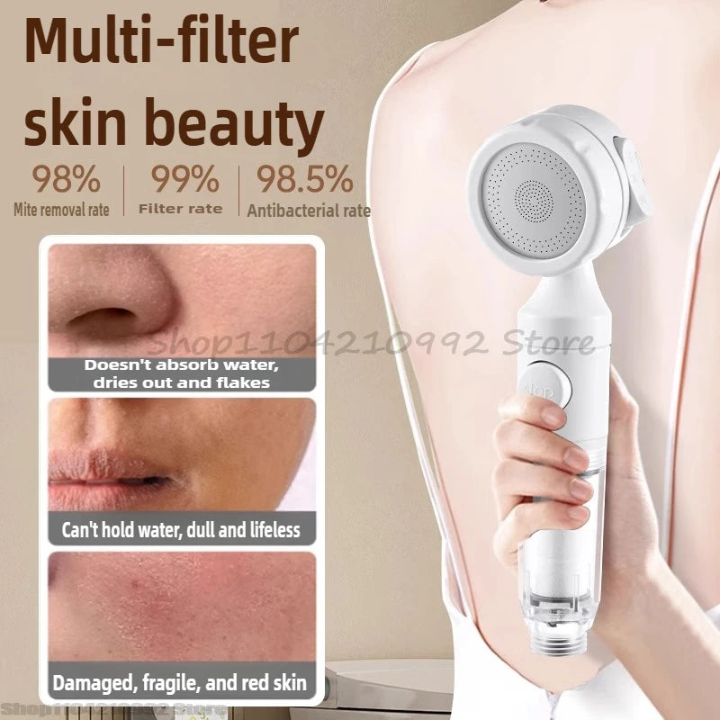 Portable Pressurized Filtration Shower Head with Antibacterial Nozzle for Water Purification Suitable for Travel and Hotels Zpaxo