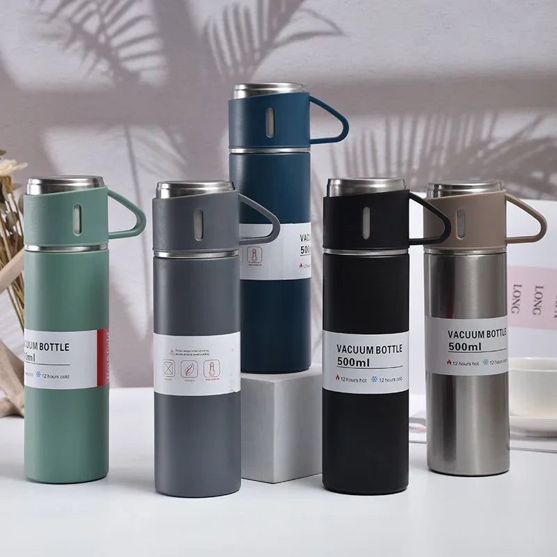 500ML Stainless Steel Vacuum Flask Gift Set Office Business Style Thermos Bottle Outdoor Hot Water Thermal Insulation Couple Cup Zpaxo