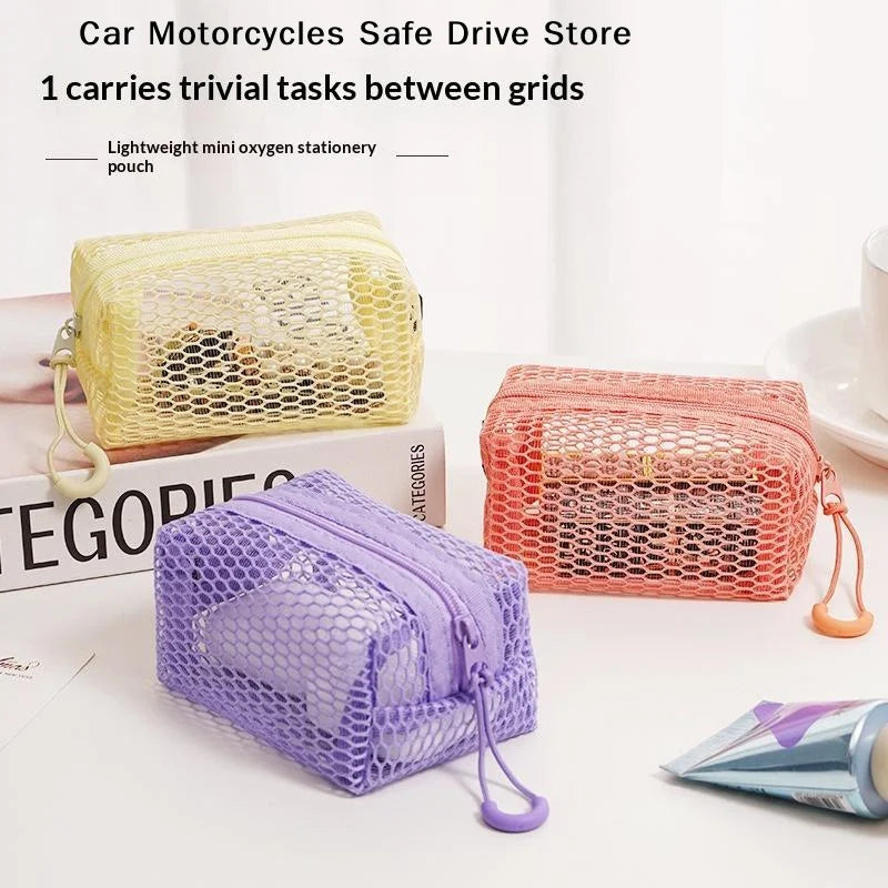 MPortable Honeycomb Mesh Cosmetic Storage Bag Zipper Breathable