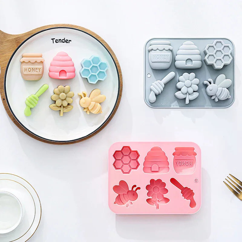 6-hole Bee Theme Silicone Mold 3d Flower Honeycomb Fondant Candy Chocolate Mould Fudge Dessert Soap Resin Mold Cake Decoration Zpaxo
