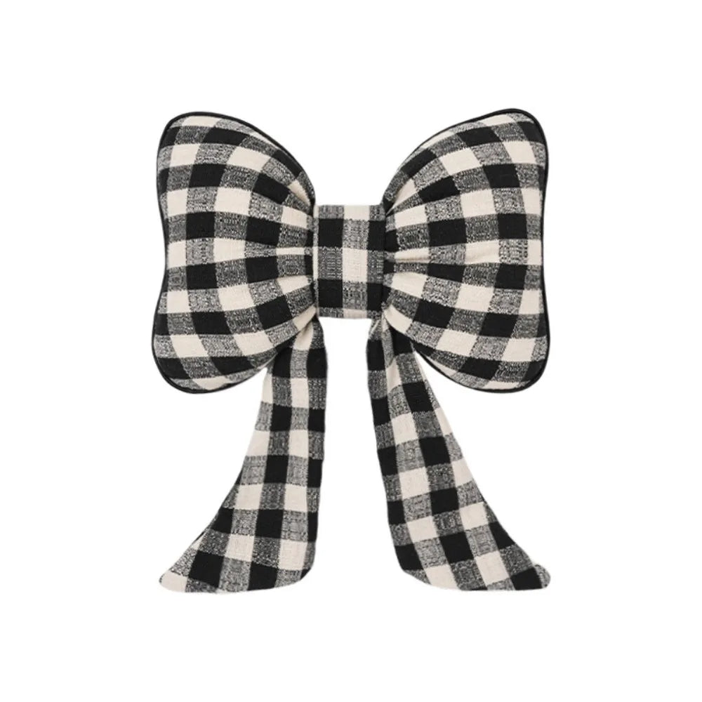 Pink Color Bowknot Pillows Plaid Interior Cute Design Car Seat Neck Rest Grid Pattern Bowknot Shape Bow Shape Pillow Adults Use Zpaxo Black headrest