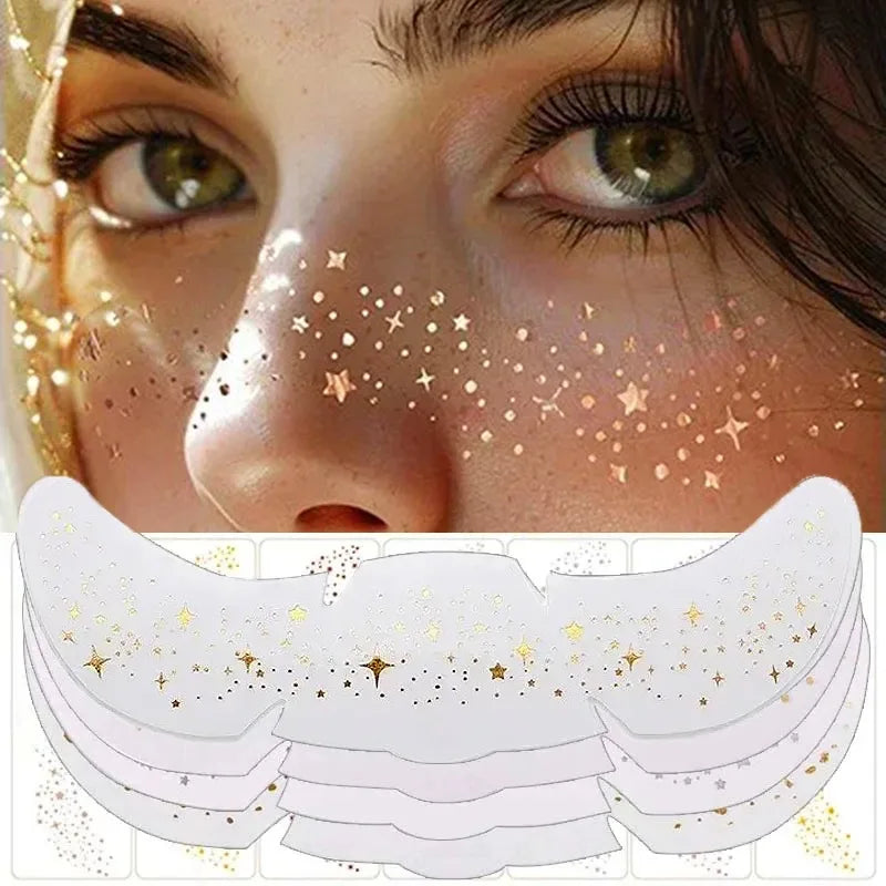 6pcs Hot Stamping Freckles Patches Metallic Radiation Glitter Golden Silver Fake Freckles Temporary Tattoo Stickers Face Makeup Zpaxo