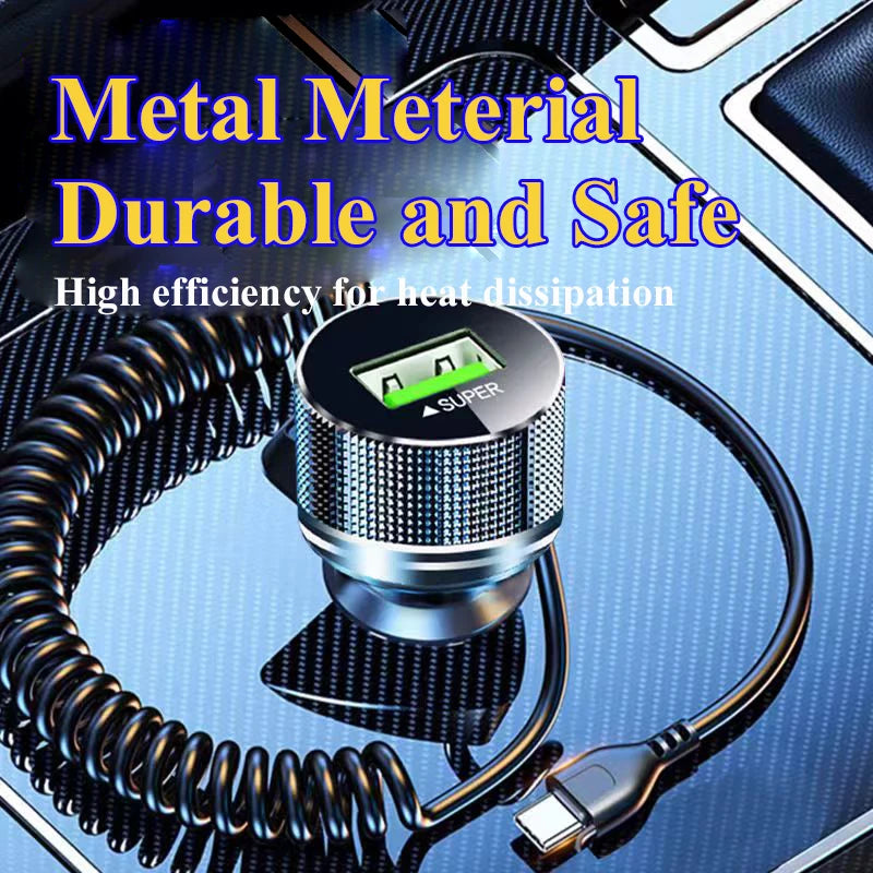 EDEBA Metal USB Car Charger C Cable 12V Fast Charging Vehicle Adapter