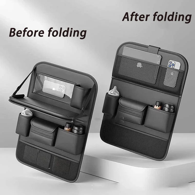 Car Large Capacity Back Seat Storage Bag Foldable Tablet Tray PU