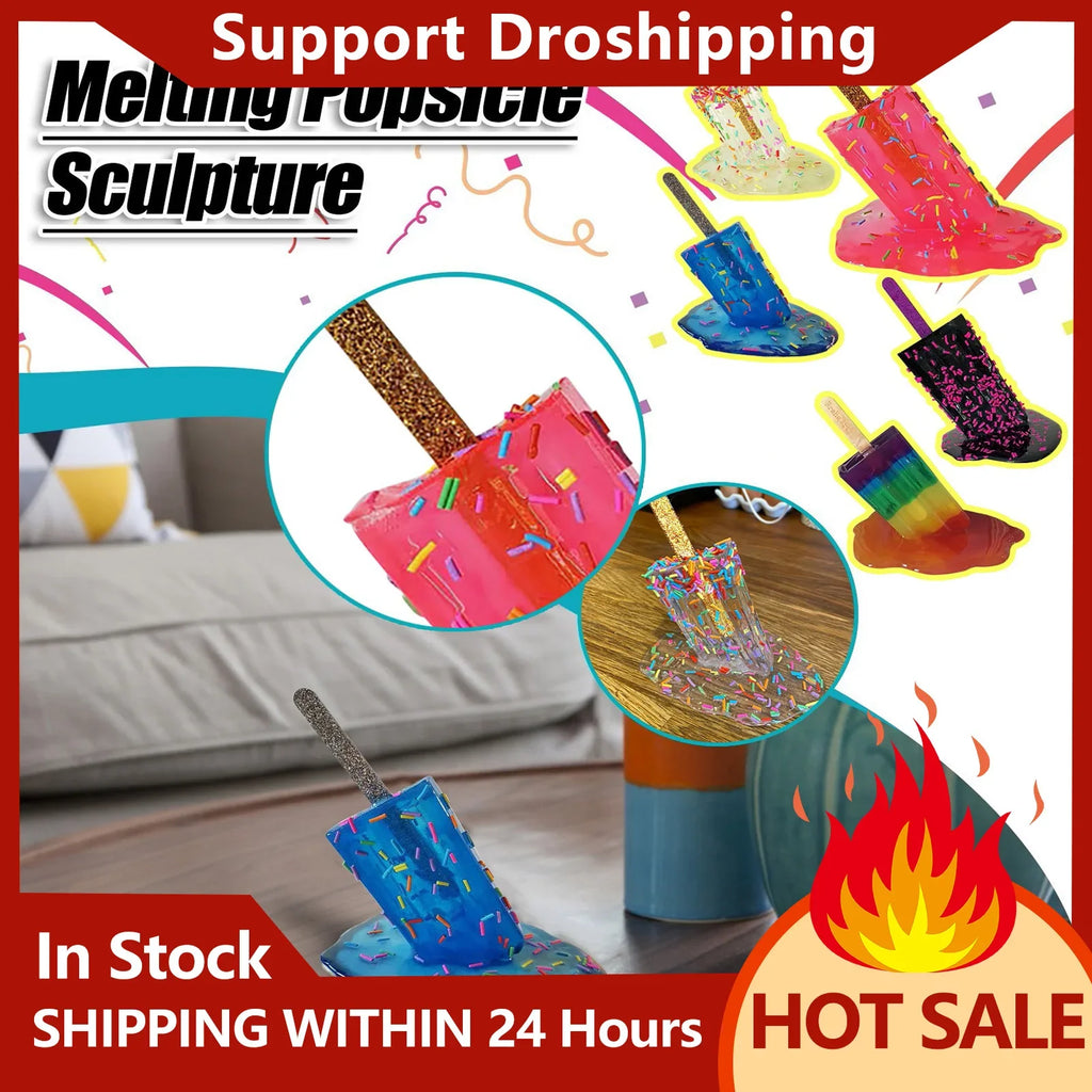 Ice Cream Resin Ornaments Artificial Lollipop Melting Popsicle Sculpture Summer Cool Popsicle Home Decoration Resin Popsicle Zpaxo