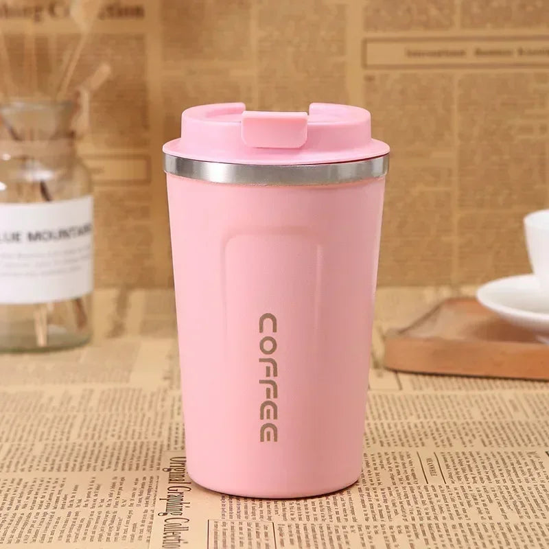 Leak-Proof Travel Thermos Mug 380/510ml – Double Wall Steel Travel Thermos Mug Zpaxo 380ML Pink as picture show