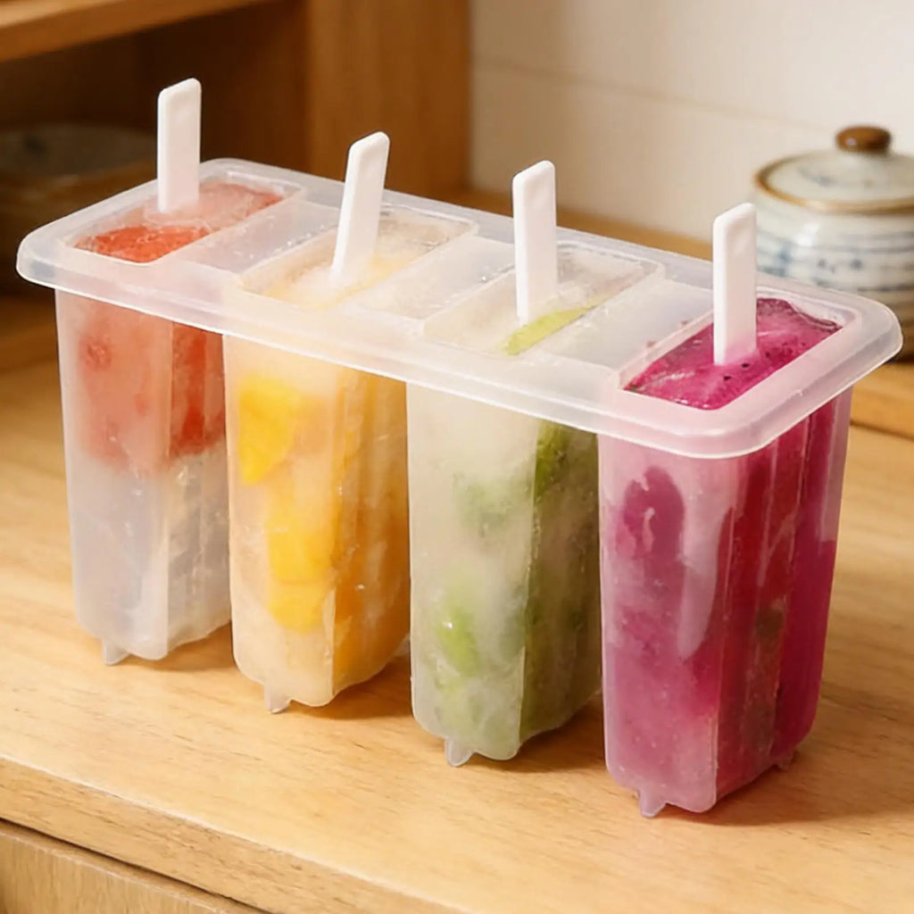 4-Cavity Popsicles Mold With Lid Home Made Homemade Mung Bean Popsicles Homemade Ice Cream Cubes Tray DIY Ice Cream Molds Zpaxo