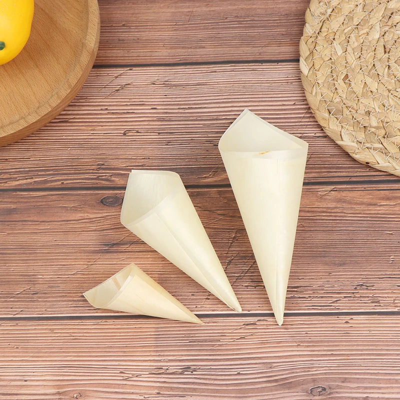 Cones Candy Boxes Disposable Wood Appetizer Biodegradable Cone Veneer