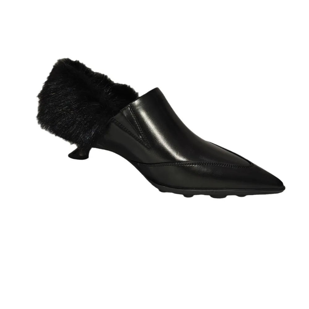 Fur Women Luxury Heeled Shoes Pointed Toe Fashion Dress Pumps Autumn