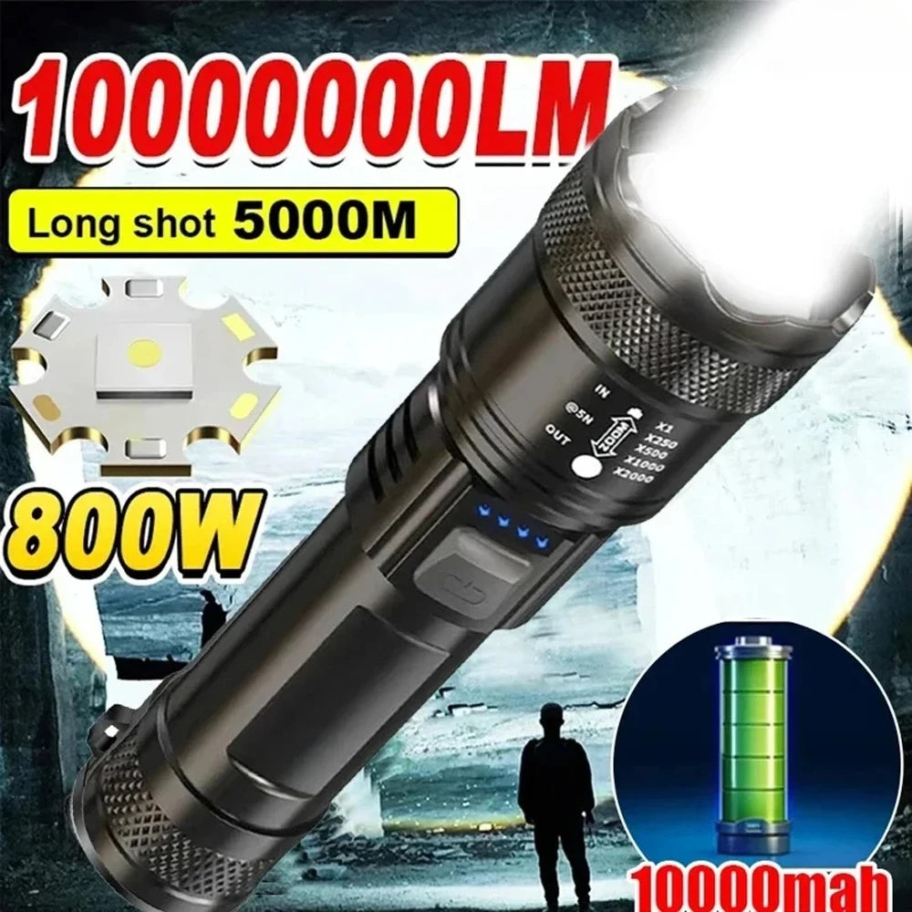 2000LM Tactical LED Zoom Flashlight – USB-C Rechargeable Torch