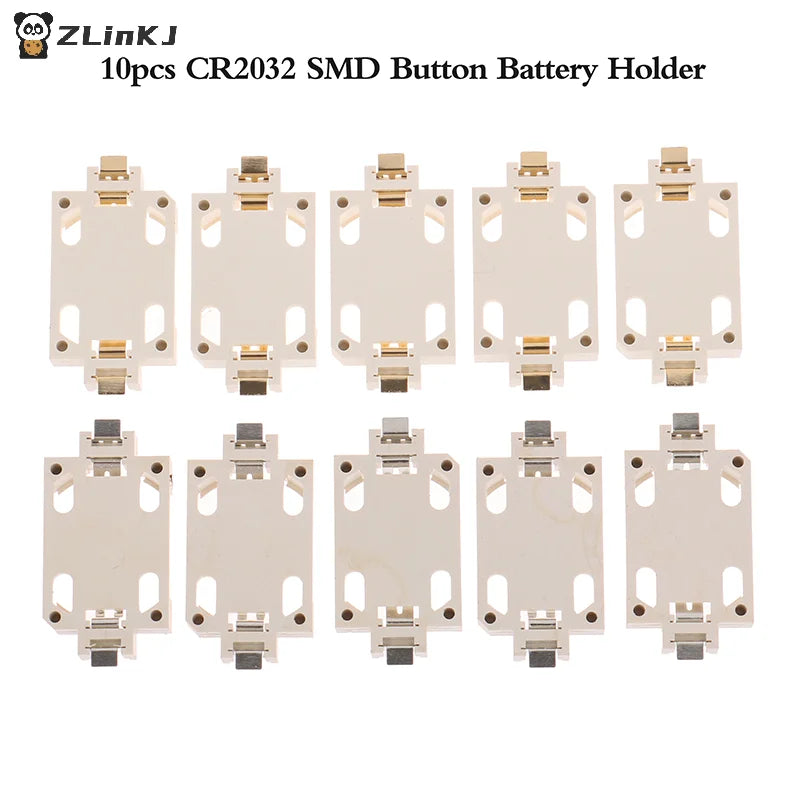 10Pcs White Housing Gold-Plated Tin-Plated Button Battery Holder For CR2032 Cr2025 Bs-6 SMD Button Battery Holder Socket Cases Zpaxo