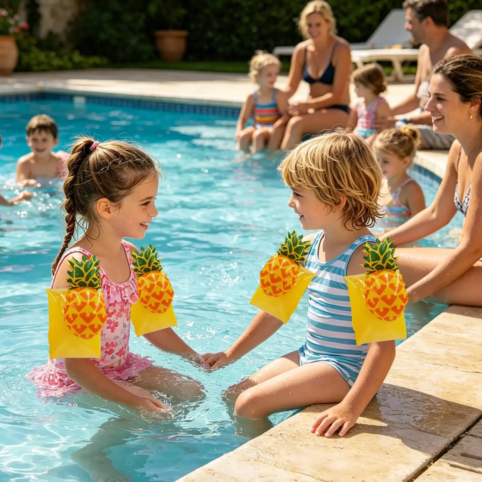 Kids Pool Floats Cute Inflatable Pineapple Sleeves Pool Swimming Floats For Water Beach Lake Summer Vacation Travel Boat Cruise Zpaxo