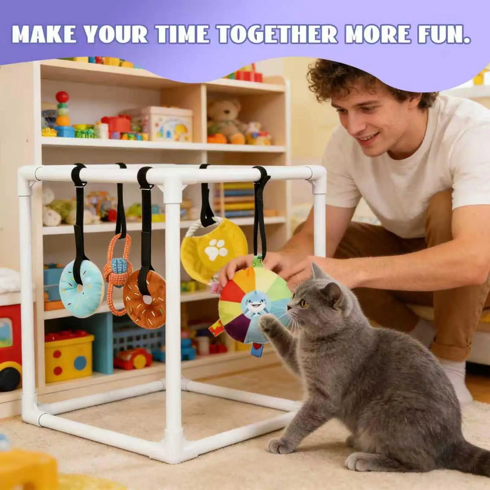 Dog Gym Assembly Frame Training Tool with 5 Toys Dog Playground Equipment for Training Teething Calming Indoor Floor Play Zpaxo