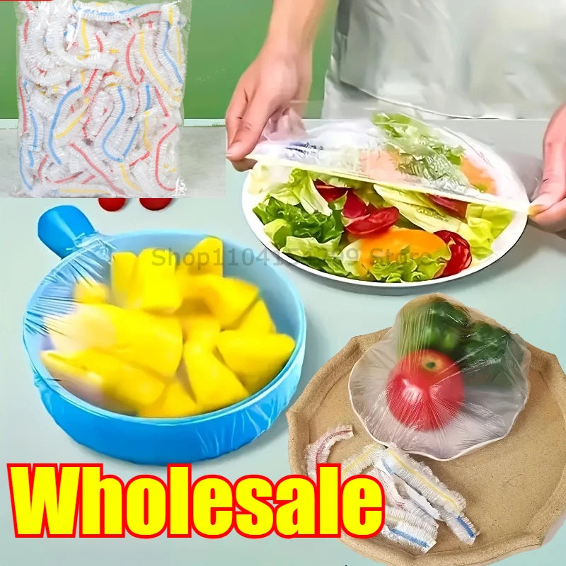 Colorful Disposable Food Cover Dust Food Grade Fresh Lids Elastic Plastic Wrap Shower Cap Fruit Food Cover Fresh Keeping Bag Zpaxo