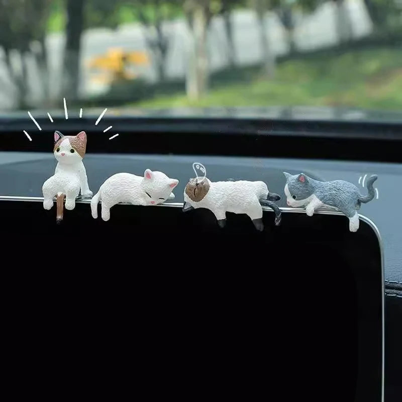5-Pack Sleepy Cat Figurines – Mini Car Dashboard Decor Set