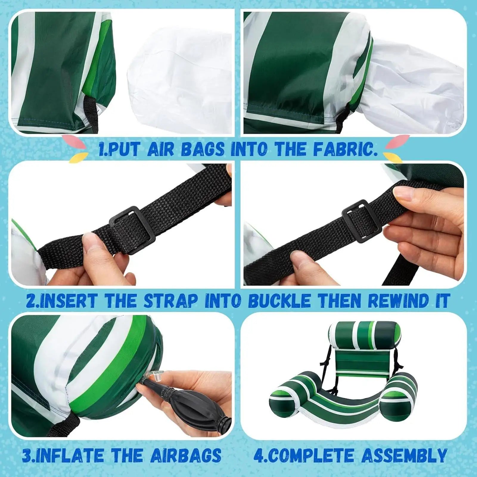 Pool Float Chair Adjustable Heavy Duty Inflatable Seat Air Pump Water