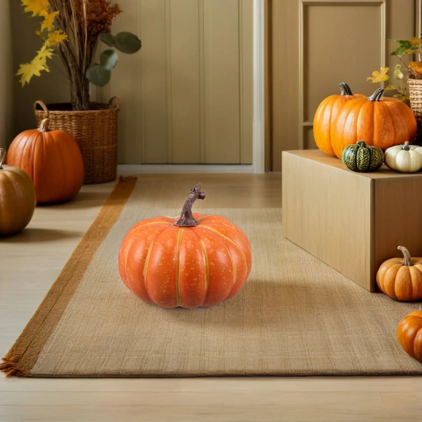 Sturdy Reusable Orange Faux Pumpkin Decor Indoor Outdoor Use Fall