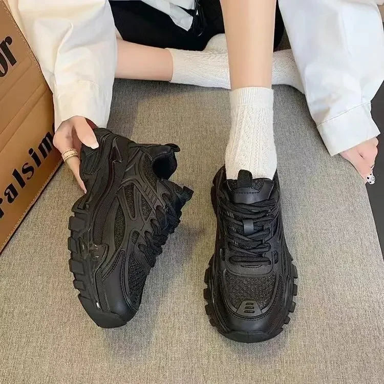 Fashion Platform Sneakers Women Lace Up Shoes Thick Sole Height